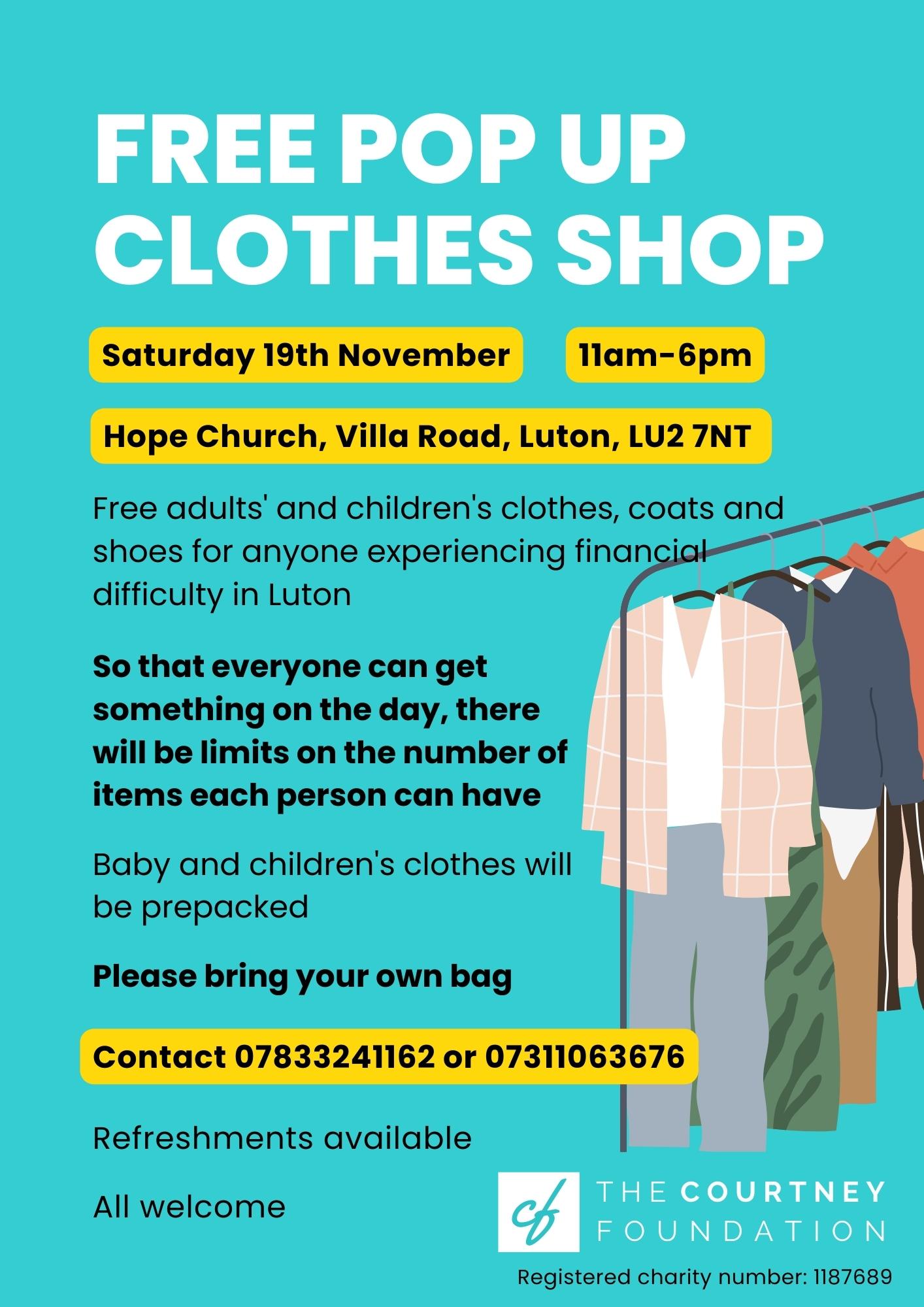 Free Pop Up Clothes Shop St. Matthew's Primary School, Luton
